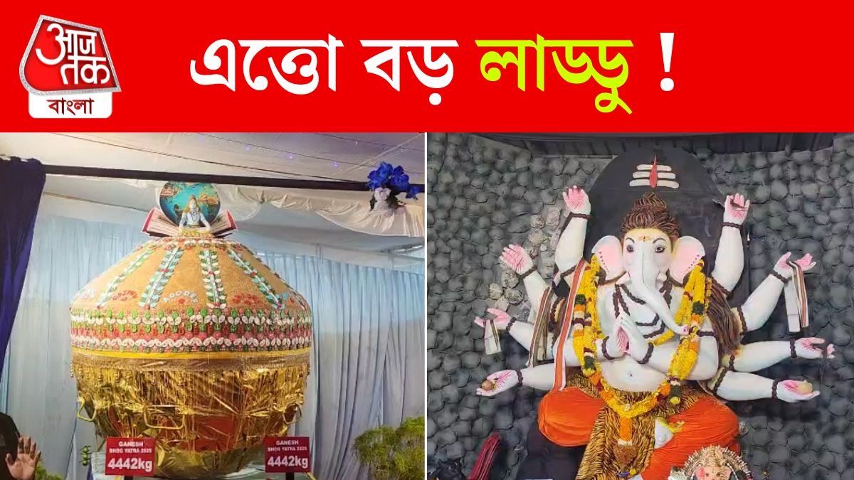 ৪৪৪২ কেজির লাড্ডু! গণেশকে অর্পণ ভক্তদের, দেখুন Video