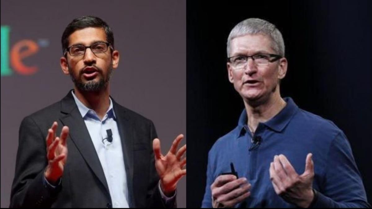 Google के CEO सुंदर पिचाई और दूसरे Apple के CEO टिम कुक आपस में भिड़ गए हैं। Google के CEO सुंदर पिचाई और दूसरे Apple के CEO टिम कुक आपस में भिड़ गए हैं।