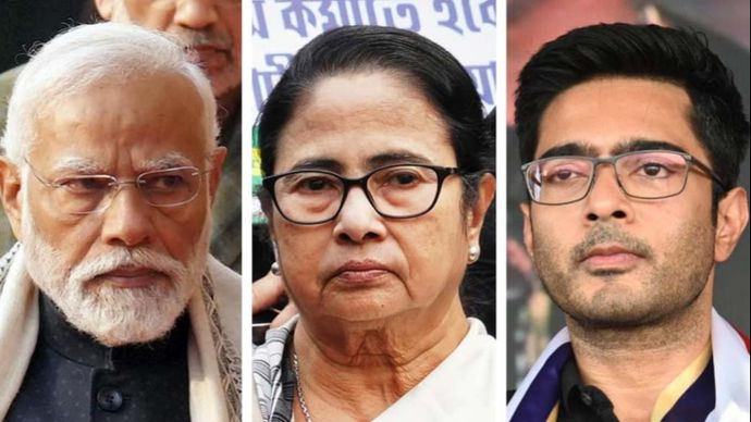 प्रधानमंत्री नरेंद्र मोदी, पश्चिम बंगाल की मुख्यमंत्री ममता बनर्जी और सांसद एवं तृणमूल कांग्रेस के महासचिव अभिषेक बनर्जी प्रधानमंत्री नरेंद्र मोदी, पश्चिम बंगाल की मुख्यमंत्री ममता बनर्जी और सांसद एवं तृणमूल कांग्रेस के महासचिव अभिषेक बनर्जी