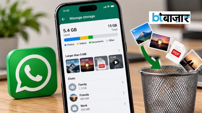 WhatsApp के स्टोरेज मैनेजर से Android और iPhone यूजर्स बिना चैट डिलीट किए गैरजरूरी फोटो और वीडियो हटा सकते हैं। (प्रतीकात्मक तस्वीर) WhatsApp के स्टोरेज मैनेजर से Android और iPhone यूजर्स बिना चैट डिलीट किए गैरजरूरी फोटो और वीडियो हटा सकते हैं। (प्रतीकात्मक तस्वीर)