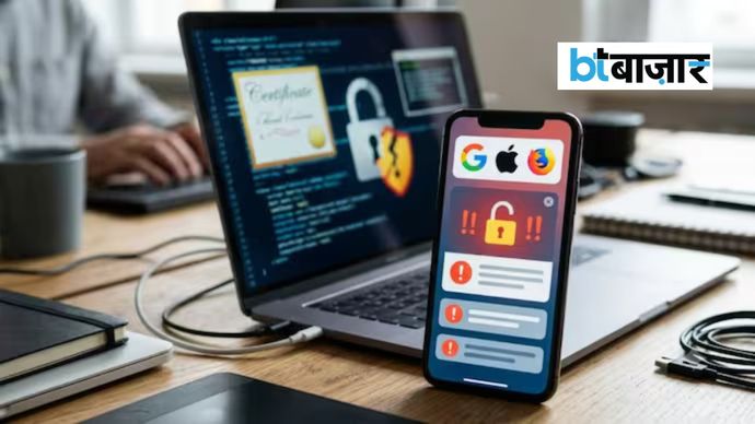 यूजर्स की सुरक्षा के लिए टेक कंपनियों ने प्रभावित डिजिटल सर्टिफिकेट ब्लॉक किए। (AI से बनाई गई तस्वीर) यूजर्स की सुरक्षा के लिए टेक कंपनियों ने प्रभावित डिजिटल सर्टिफिकेट ब्लॉक किए। (AI से बनाई गई तस्वीर)