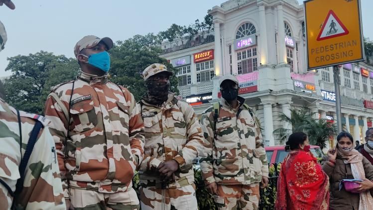security personnel deployment at connaught place (Photo Credit : Ankit Singh)