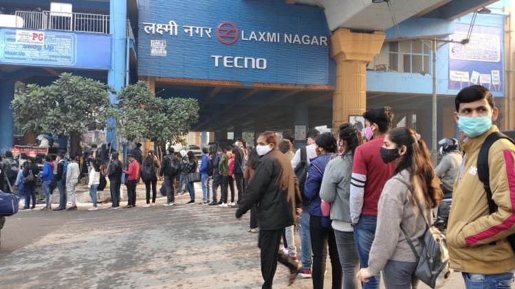 Queue outside Laxmi Nagar Metro Station