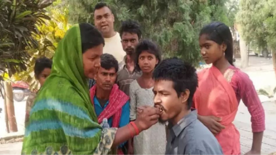 Birti Devi welcoming her son Birti Devi welcoming her son