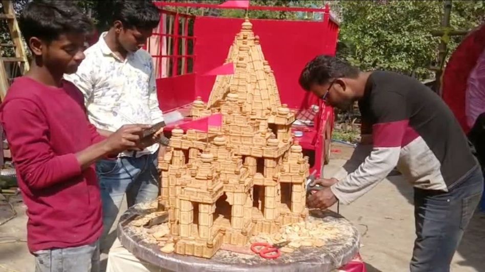 Ram Mandir model with 20kgs of biscuits Ram Mandir model with 20kgs of biscuits