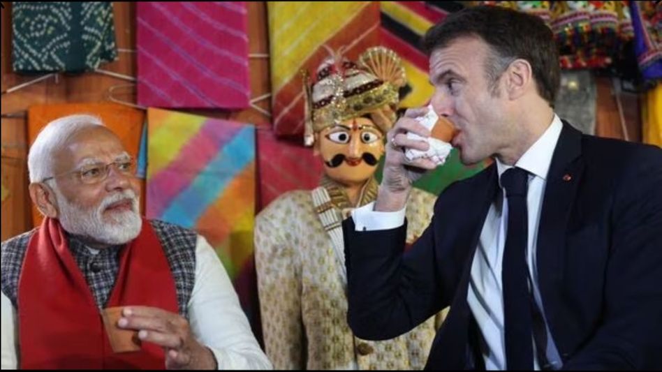 PM Modi, French President Macron interact over a cup of chai PM Modi, French President Macron interact over a cup of chai