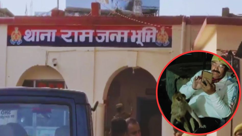 Monkey comes to meet police official in Ayodhya Monkey comes to meet police official in Ayodhya