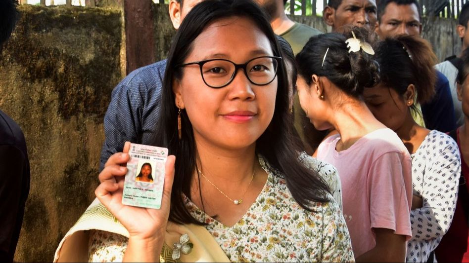 Agatha Sangma shows her voter ID card Agatha Sangma shows her voter ID card