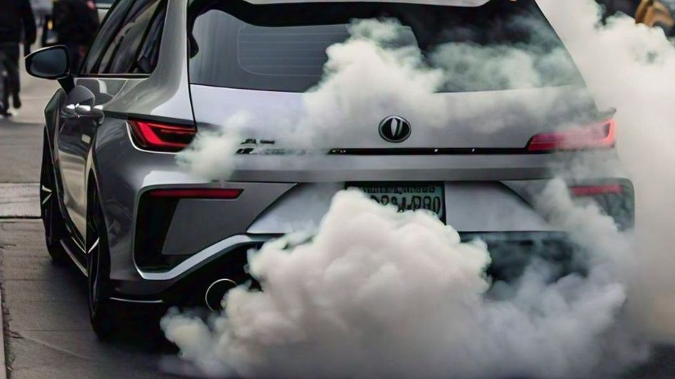 Smoke Coming Out of Car Silencer (Photo Credit: AI) Smoke Coming Out of Car Silencer (Photo Credit: AI)