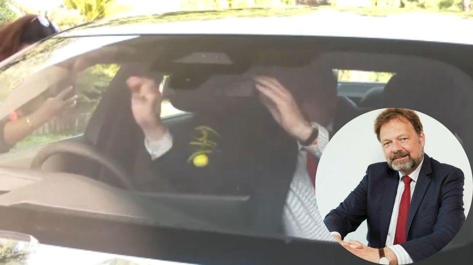 German Ambassador ties 'nimbu-mirchi' to his car (Photo: ANI) German Ambassador ties 'nimbu-mirchi' to his car (Photo: ANI)