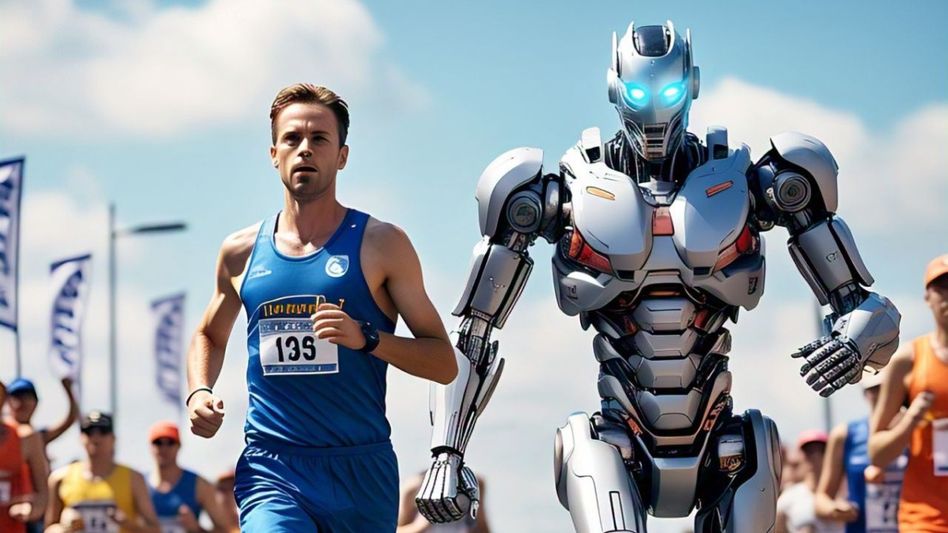 Human and robot marathon (AI Image) Human and robot marathon (AI Image)