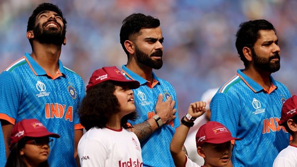 (L-R) India's Jasprit Bumrah, Virat Kohli, Rohit Sharma in frame (L-R) India's Jasprit Bumrah, Virat Kohli, Rohit Sharma in frame