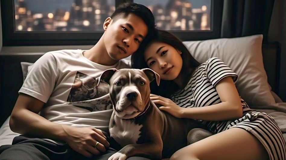 Couple with pitbull dog Couple with pitbull dog