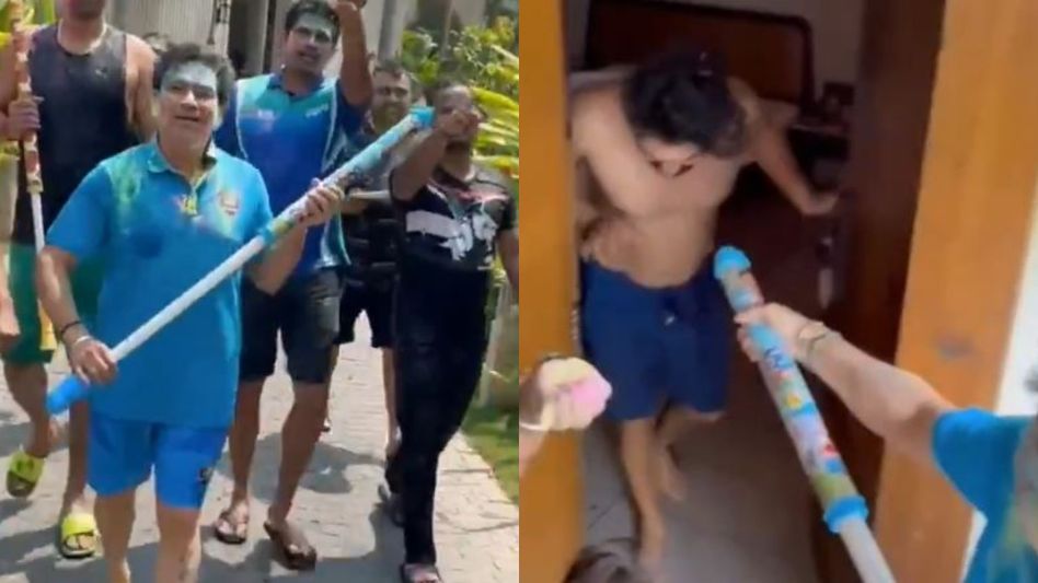 Watch: Sachin Tendulkar turns biggest prankster during India Masters' Holi bash, shocks sleeping Yuvraj Singh, then hunts down Ambati Rayudu Watch: Sachin Tendulkar turns biggest prankster during India Masters' Holi bash, shocks sleeping Yuvraj Singh, then hunts down Ambati Rayudu