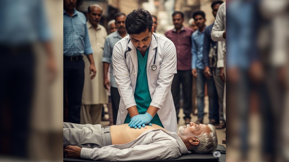 Doctor saved old man's life by giving CPR on time (AI Generated) Doctor saved old man's life by giving CPR on time (AI Generated)