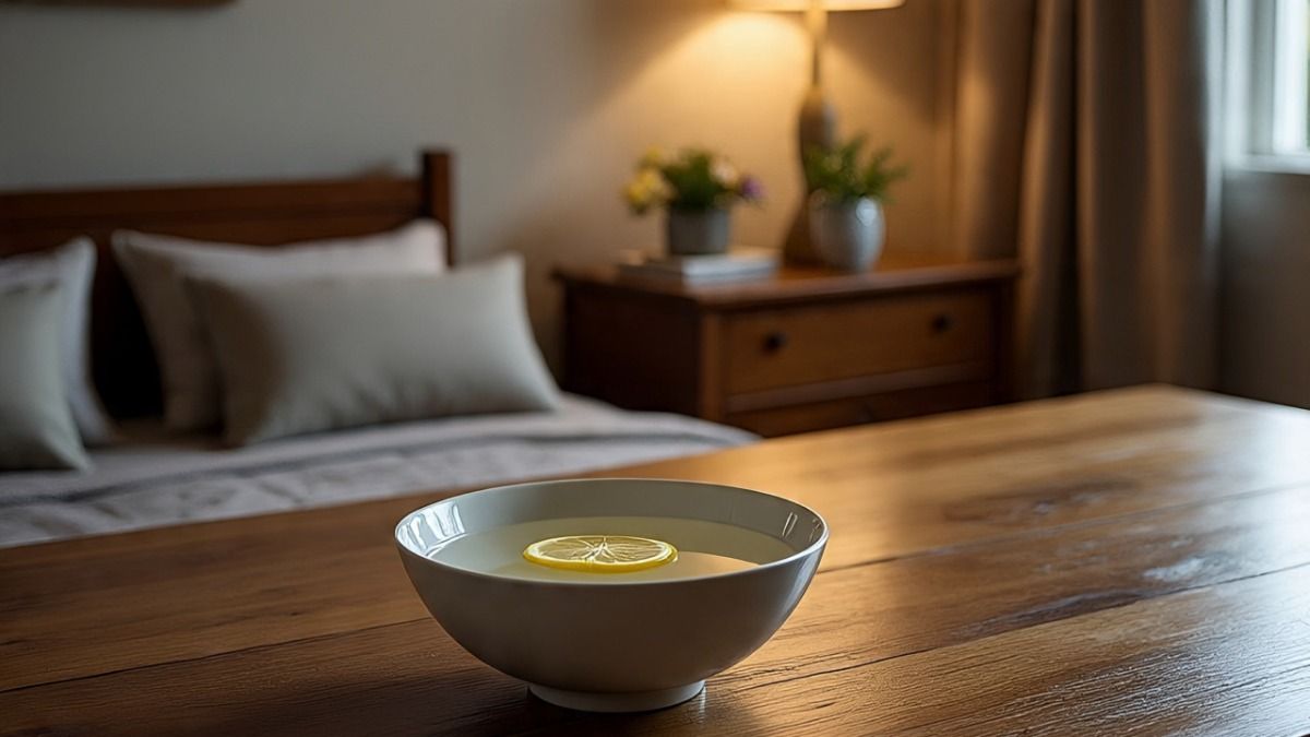 Bowl of Lemon Water in bedroom Bowl of Lemon Water in bedroom