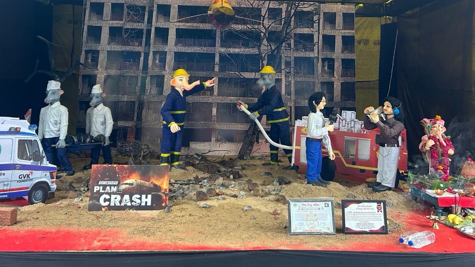 Air India Plane Crash Theme for Ganesh Pandal Air India Plane Crash Theme for Ganesh Pandal