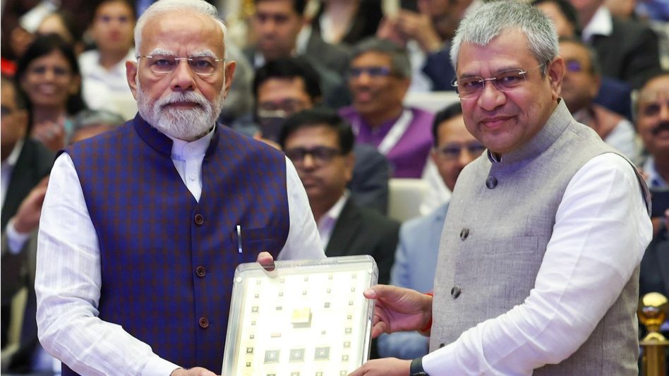 Prime Minister Narendra Modi and Union Minister Ashwini Vaishnaw during 'Semicon India 2025' Prime Minister Narendra Modi and Union Minister Ashwini Vaishnaw during 'Semicon India 2025'