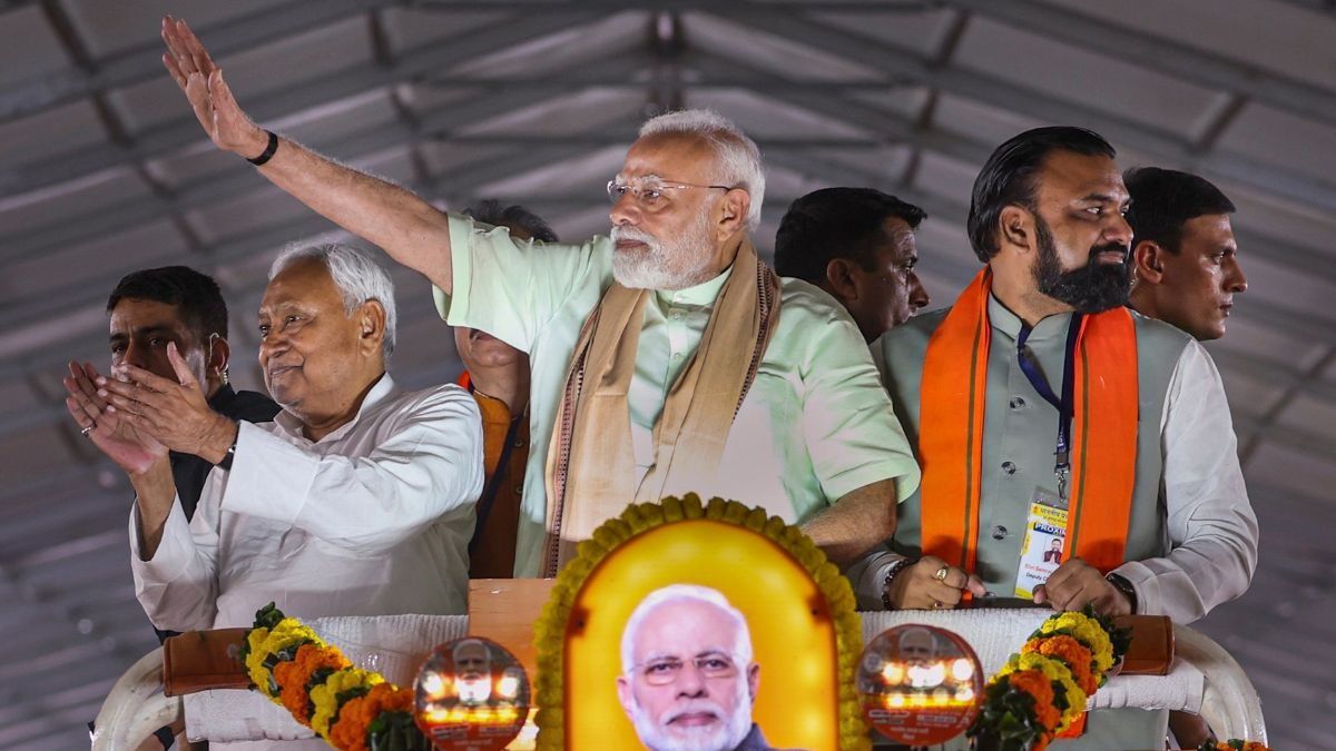 PM Narendra Modi, Bihar CM Nitish Kumar and Deputy CM Samrat Choudhary (Photo: PTI)