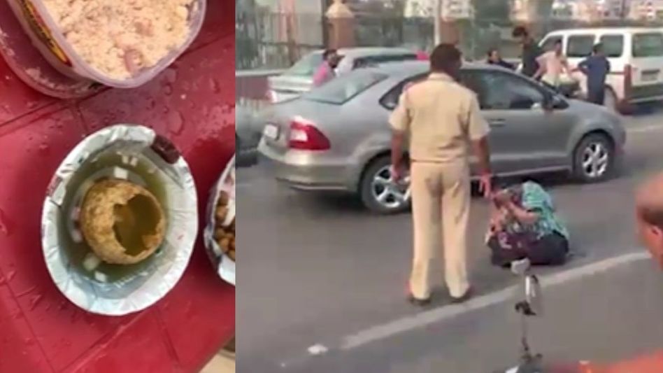 A woman sits on a dharna for Panipuri A woman sits on a dharna for Panipuri