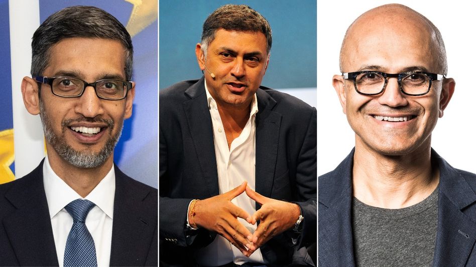Sundar Pichai, Nikesh Arora and Satya Nadella (Left to Right) (Wikipedia Photo)) Sundar Pichai, Nikesh Arora and Satya Nadella (Left to Right) (Wikipedia Photo))