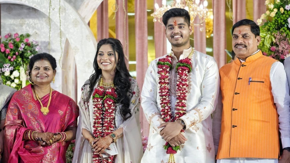 Mohan Yadav with his son during his engagement