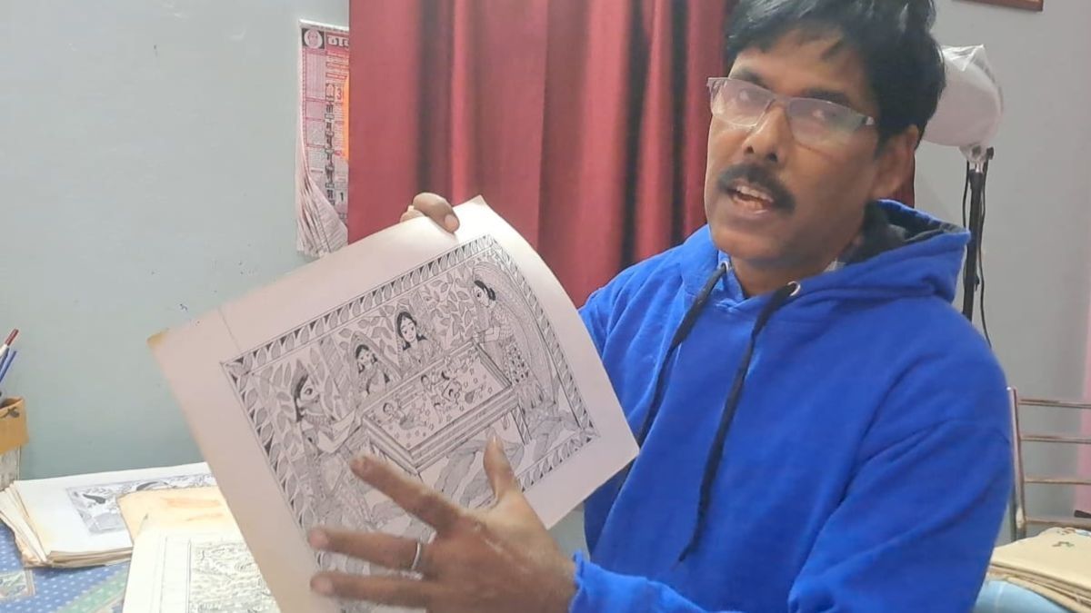Sujit Kumar with Madhubani painting