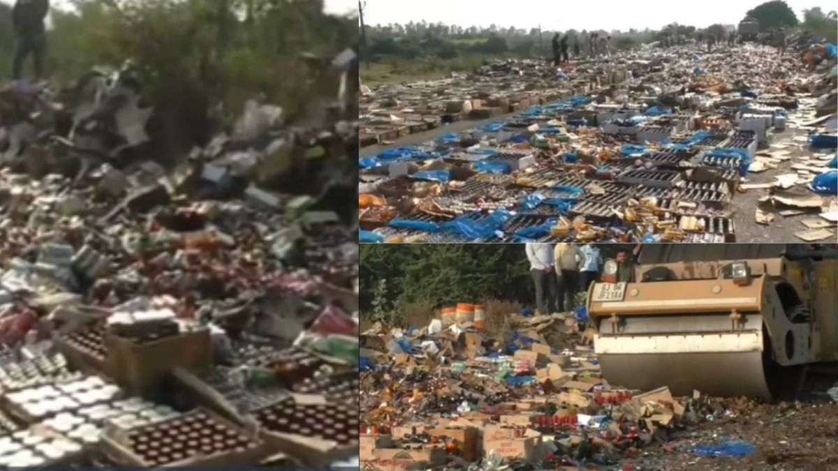 3.60 करोड़ की शराब रोड रोलर चलाकर नष्ट 