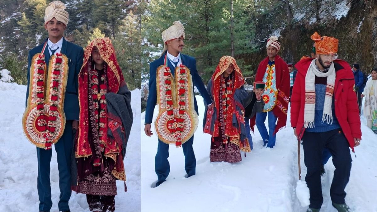 बर्फ के बीच 7 किलोमीटर पैदल चलकर गई बारात