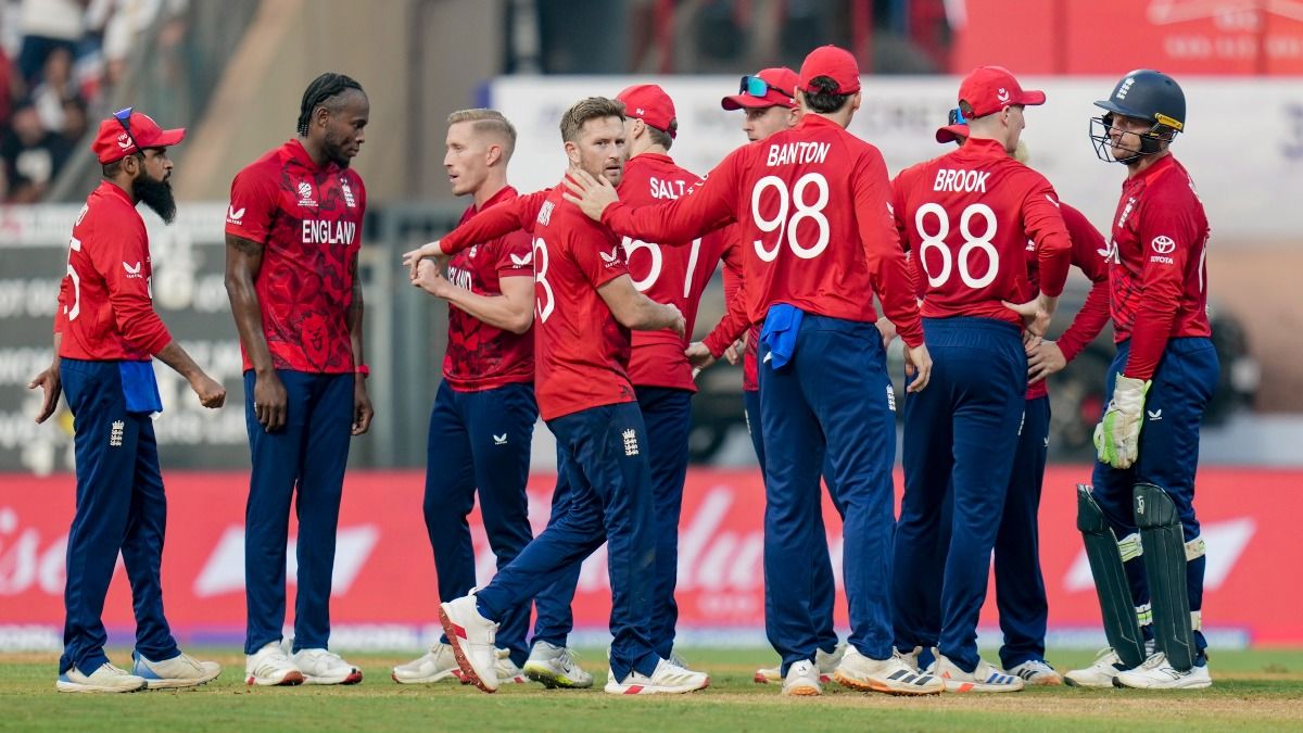 England's players celebrate after Victory over Nepal inT20