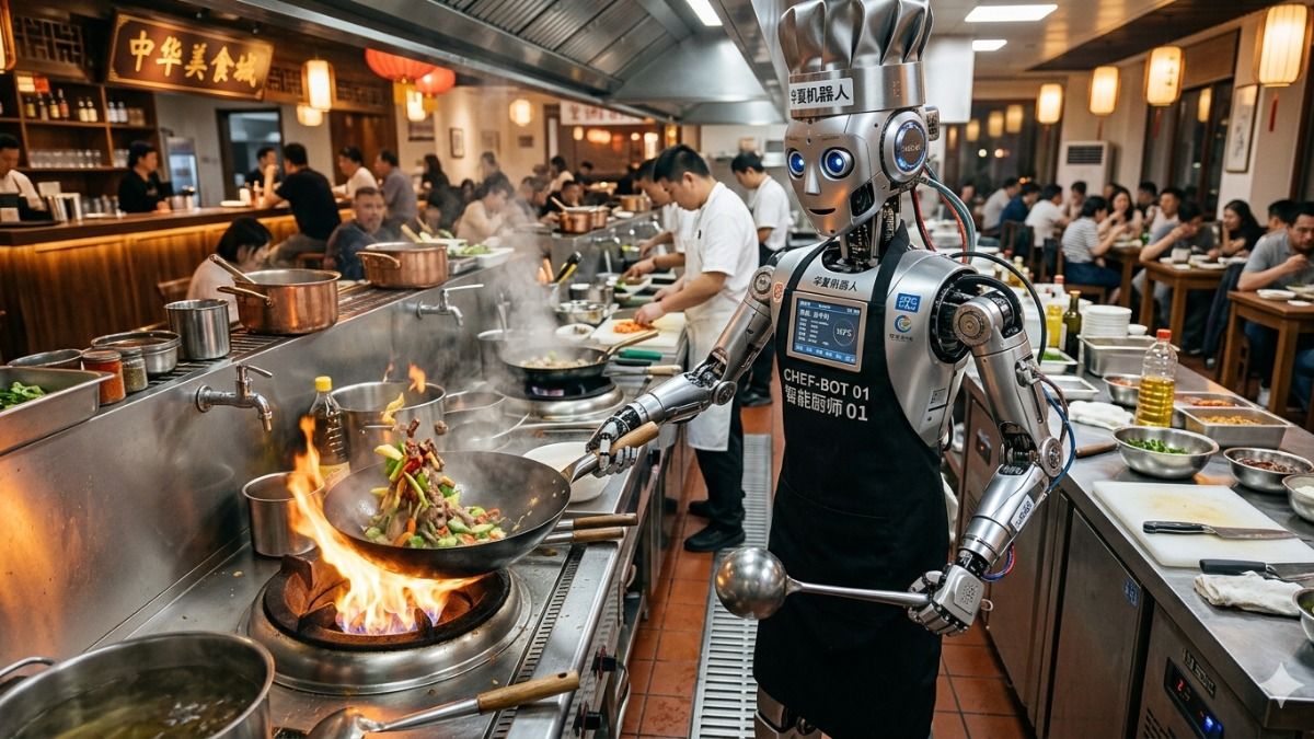 China AI robot restaurant: AI Image