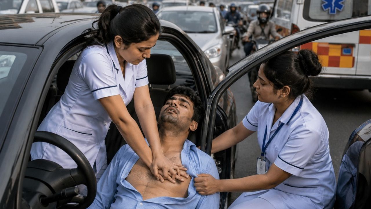 ट्रैफिक में एक शख्स को आया हार्ट अटैक, बस से कूदकर पहुंचीं 2 नर्सें और CPR देकर बचाई जान