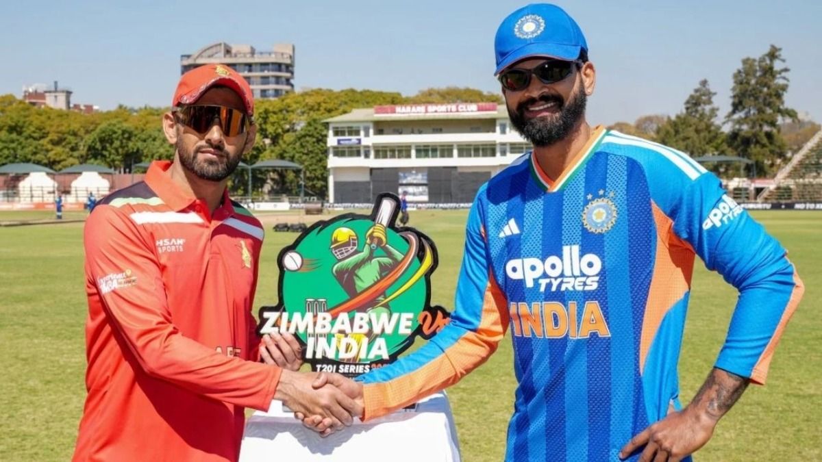 Shreyas Iyer (right) and Sikandar Raza Shaking Hands while Posing with the Trophy (Photo Source: BCCI X)