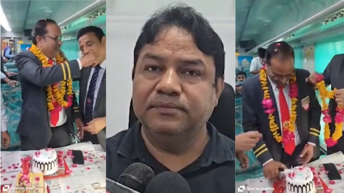 टिकट स्टाफ केक काटते हुए