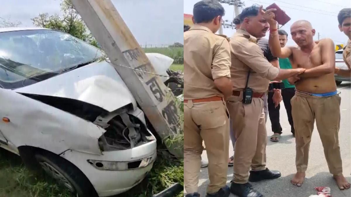 पोल से टकराई कार और नशे में पुलिसकर्मी