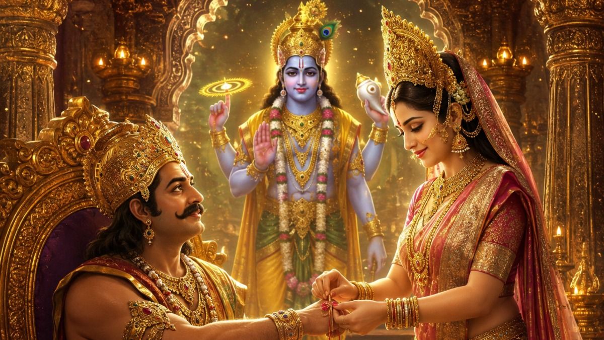 मां लक्ष्मी ने बांधी विष्णु भगवान को राखी