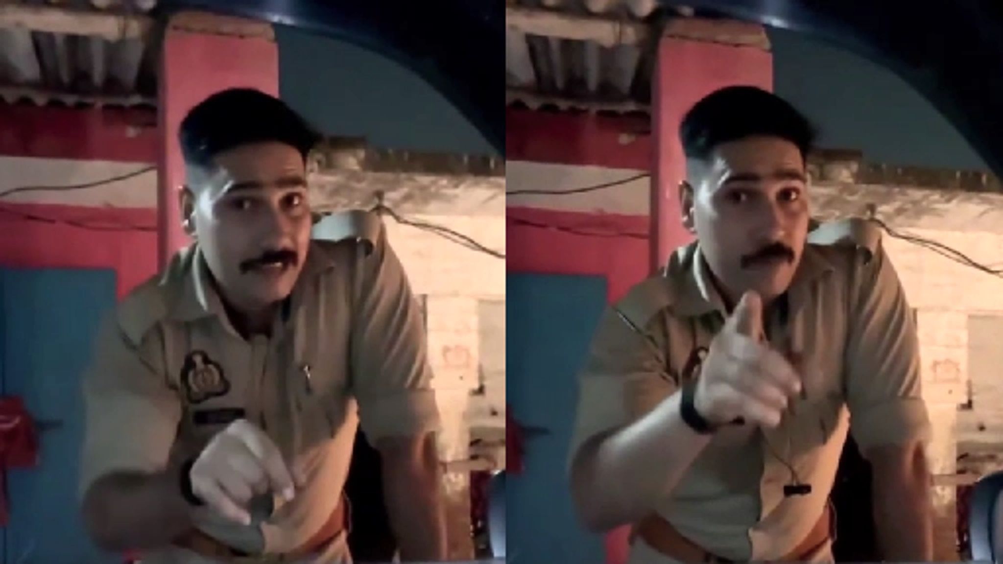 धमकी देते हुए सिपाही