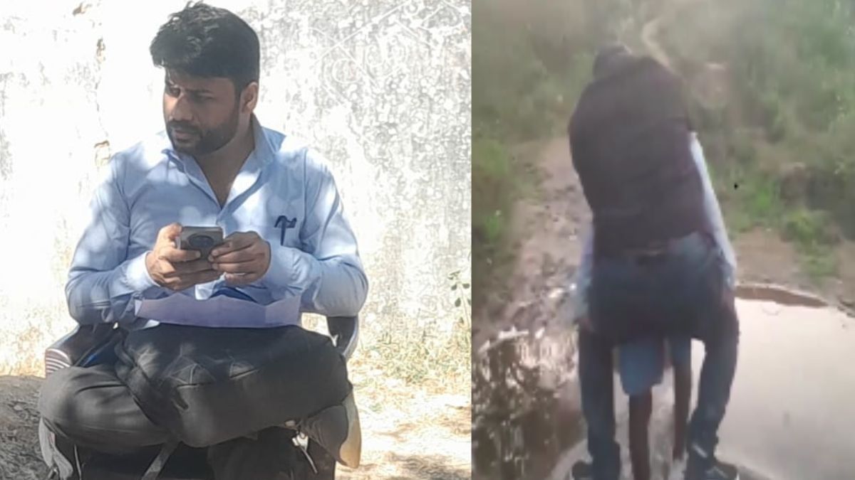 65 साल के बुजुर्ग की पीठ पर सवार होकर पटवारी ने पार किया नाला, फसल नुकसान का लेने गया था जायजा, Video Viral
