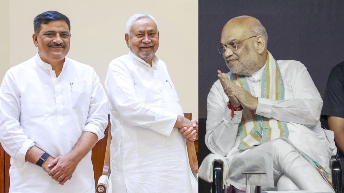 Sanjay Jha, Nitish Kumar and Amit Shah (Photo/PTI)