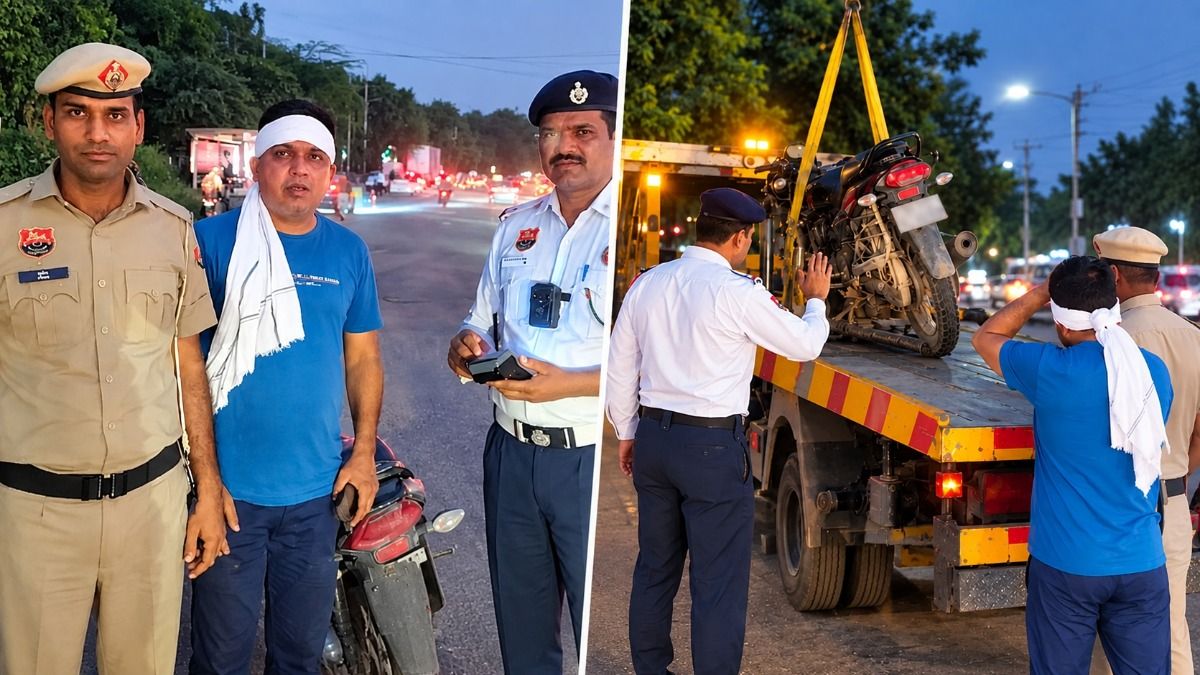 Gurugram’s traffic police have detained a two-wheeler rider found without helmet or documents 