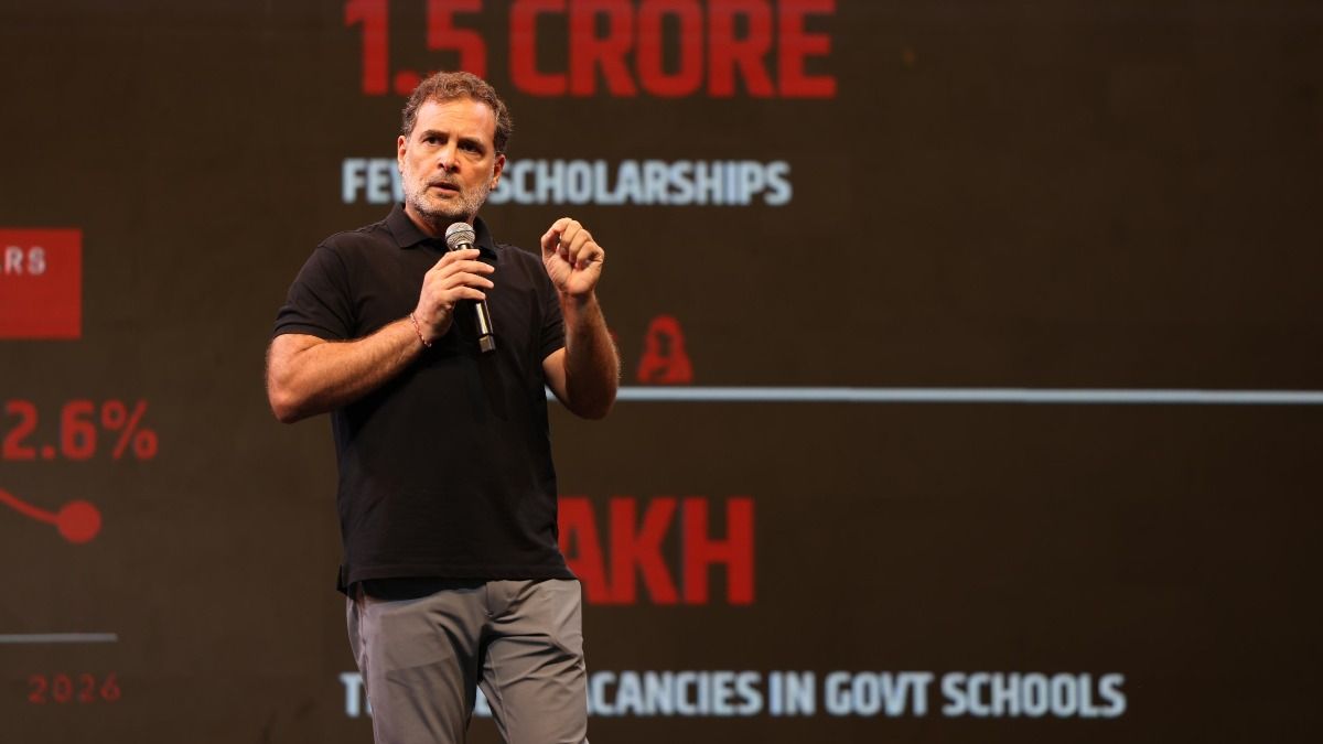 Rahul Gandhi held the ‘Chhatron Ki Goonj’ event in Indore on Saturday. (Image: X/ @INCIndia)