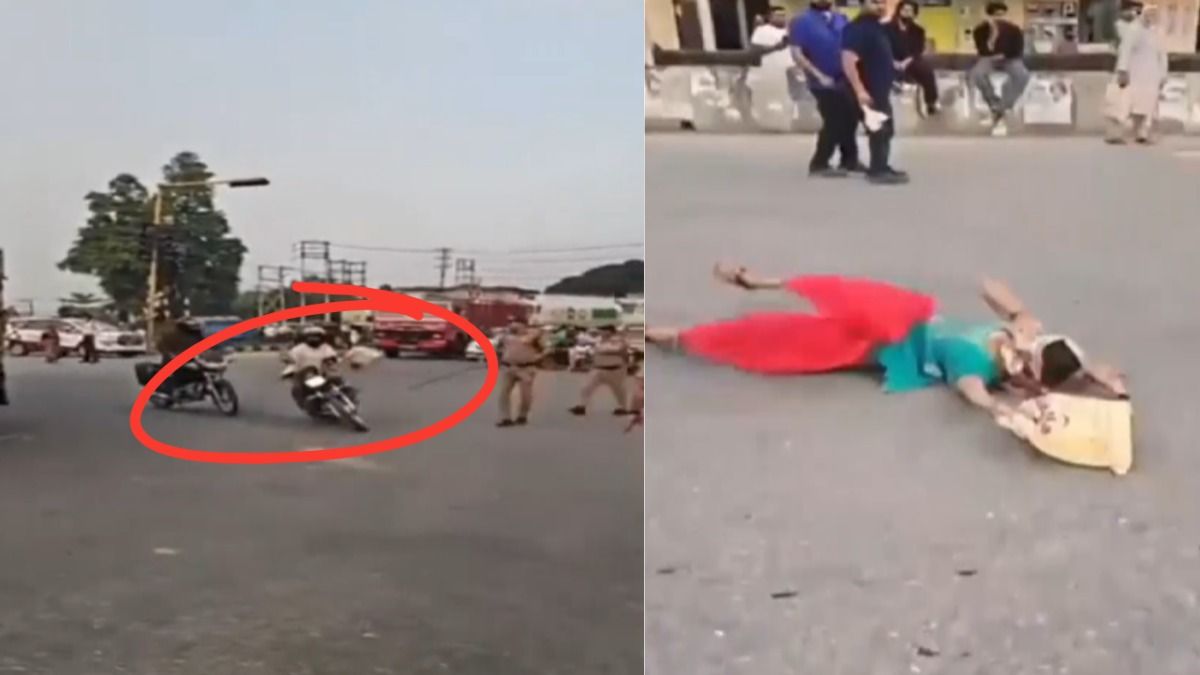पुलिस चेकिंग में पत्नी गिरी बाइक से