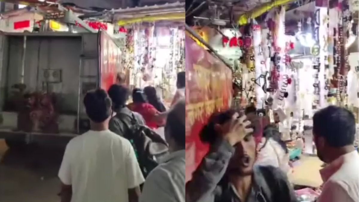 दुकान में घुसी फायर ब्रिगेड
