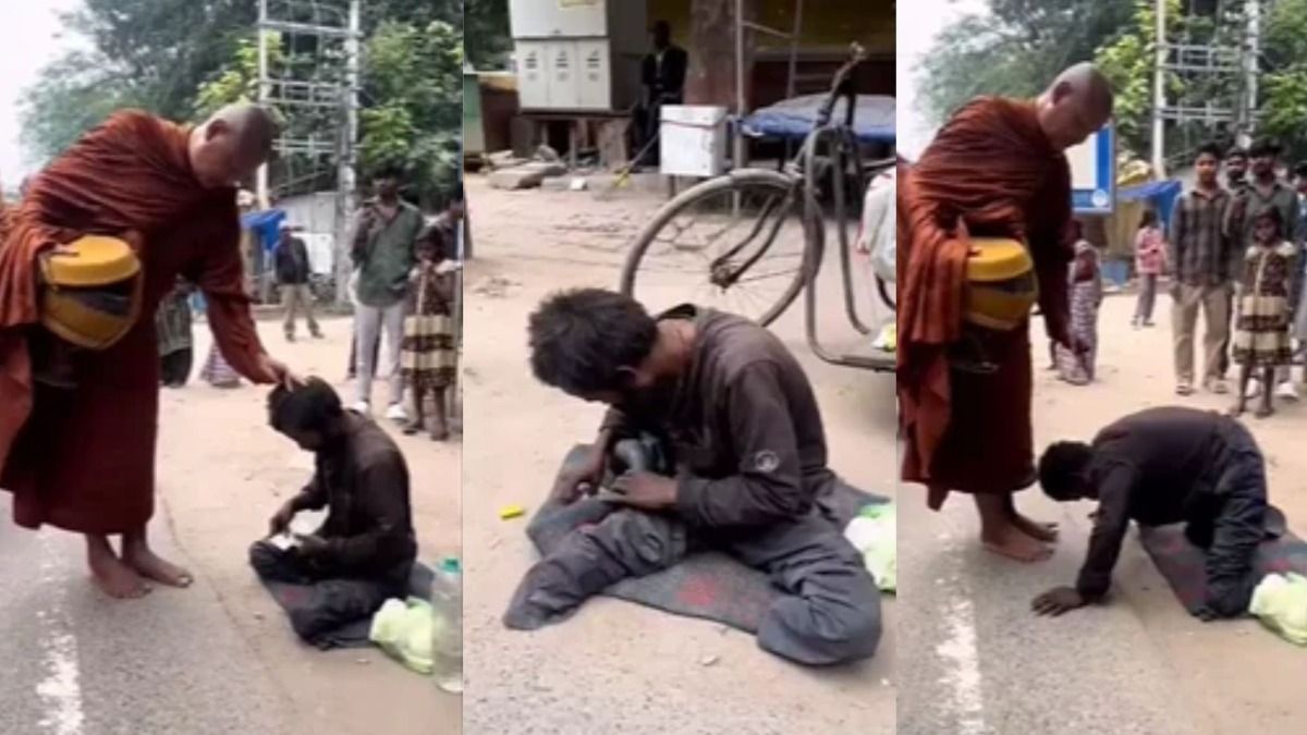 भिखारी ने बौद्ध भिक्षु को दिया दान