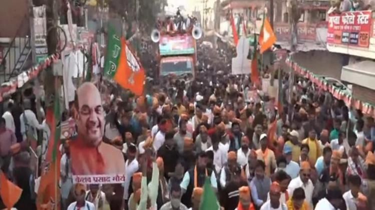 Amit Shah holds a roadshow in Prayagraj