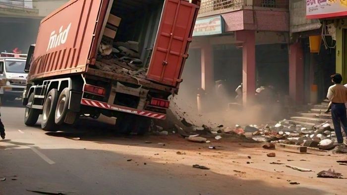 लॉरी घरावर घुसली (एआय इमेज)