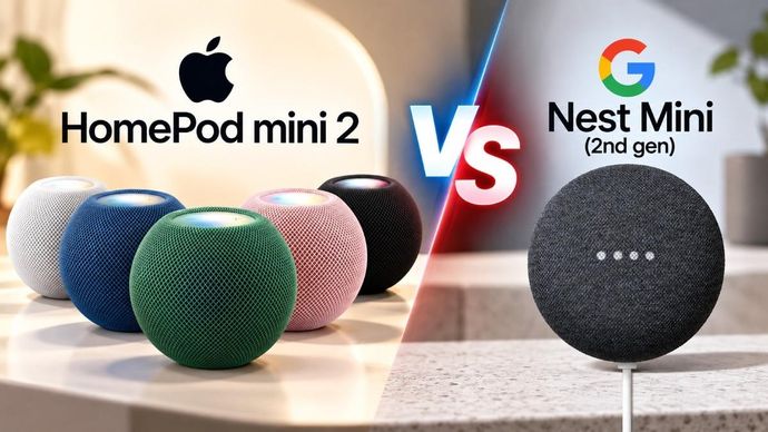 HomePod mini 2 और Google Nest Mini 2 की ऑडियो, कनेक्टिविटी, डिज़ाइन और स्मार्ट फ़ीचर्स के आधार पर तुलना. (फ़ोटो: Apple/Google) HomePod mini 2 बनाम Google Nest Mini 2