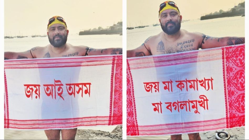 Elvis Ali Hazarika becomes first Assamese to swim from Elephanta Island Jetty to Gateway of India Elvis Ali Hazarika becomes first Assamese to swim from Elephanta Island Jetty to Gateway of India