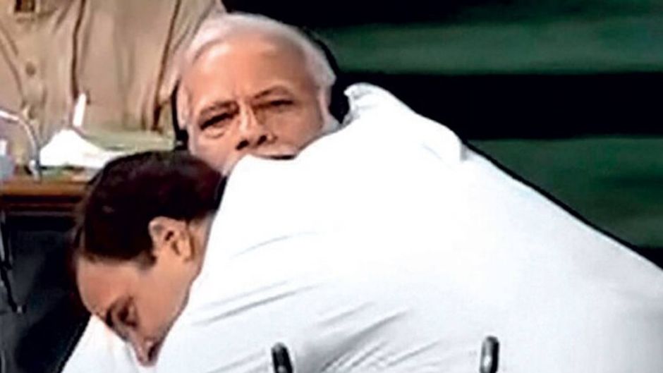 राहुल के आलिंगन की कोशिशों का मखौल उड़ाते हुए मोदी