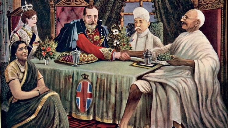 ‘महात्माजी की बकिंघम पैलेस में राजा-बादशाह से भेंट’, श्याम सुंदर लाल, कानपुर द्वारा1930 के दशक के आर